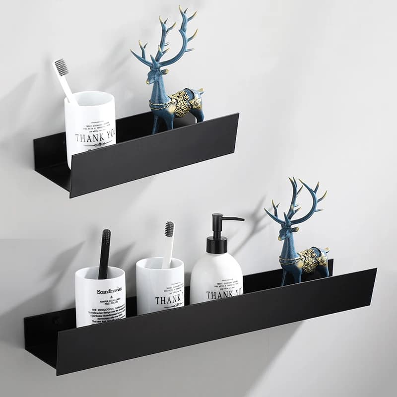 Bathroom Glass Shelf No Drill Organizer Shower Storage Rack Black Corner Shelves Wall Mounted Aluminum Toilet Shampoo Holder