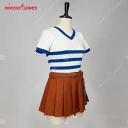 HAIKYUU Women's Cosplay Costume Striped V Neck Short Sleeve Top and Skirt with Belt for Cosplay Halloween