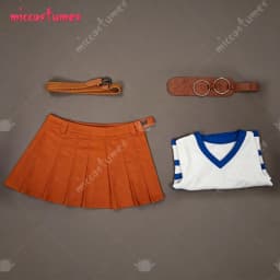 HAIKYUU Women's Cosplay Costume Striped V Neck Short Sleeve Top and Skirt with Belt for Cosplay Halloween