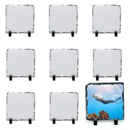 US Stock 20Pcs 7.87in x 7.87in Sublimation Square Photo Slate Rock Plaque Blanks with Stand For Desktop Souvenir DIY Custom Gift