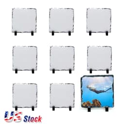 US Stock 20Pcs 7.87in x 7.87in Sublimation Square Photo Slate Rock Plaque Blanks with Stand For Desktop Souvenir DIY Custom Gift