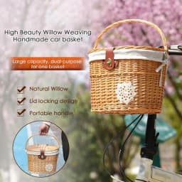 Wicker Bicycle Basket Handlebar Basket For Bicycle Storage Front Basket With Liner Beach Cruiser Basket With Cover And Leather