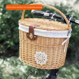 Wicker Bicycle Basket Handlebar Basket For Bicycle Storage Front Basket With Liner Beach Cruiser Basket With Cover And Leather