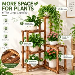 6 Tiers Wood Plant Stand Corner Plant Pot Ladder Shelf Display Rack