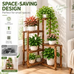 6 Tiers Wood Plant Stand Corner Plant Pot Ladder Shelf Display Rack