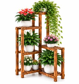 6 Tiers Wood Plant Stand Corner Plant Pot Ladder Shelf Display Rack