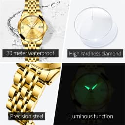 OLEVS 9989 Luxury Women's Watches Prismatic Mirror Stainless steel Waterproof Dual Calendar Elegant Quartz Watch for Ladies Set