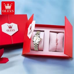 OLEVS 9989 Luxury Women's Watches Prismatic Mirror Stainless steel Waterproof Dual Calendar Elegant Quartz Watch for Ladies Set