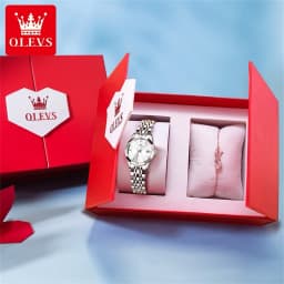 OLEVS 9989 Luxury Women's Watches Prismatic Mirror Stainless steel Waterproof Dual Calendar Elegant Quartz Watch for Ladies Set