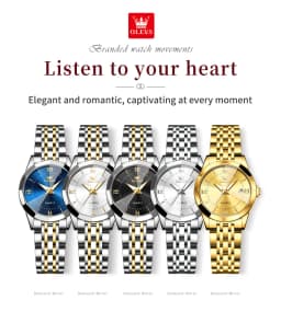 OLEVS 9989 Luxury Women's Watches Prismatic Mirror Stainless steel Waterproof Dual Calendar Elegant Quartz Watch for Ladies Set