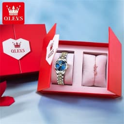 OLEVS 9989 Luxury Women's Watches Prismatic Mirror Stainless steel Waterproof Dual Calendar Elegant Quartz Watch for Ladies Set