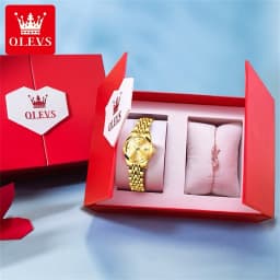 OLEVS 9989 Luxury Women's Watches Prismatic Mirror Stainless steel Waterproof Dual Calendar Elegant Quartz Watch for Ladies Set