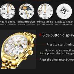OLEVS 2932 High End Men's Watch Classic Lunar Phase Waterproof Stainless Steel Chronograph Watch Luxury Brand Quartz Men's Watch