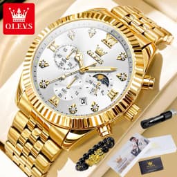 OLEVS 2932 High End Men's Watch Classic Lunar Phase Waterproof Stainless Steel Chronograph Watch Luxury Brand Quartz Men's Watch