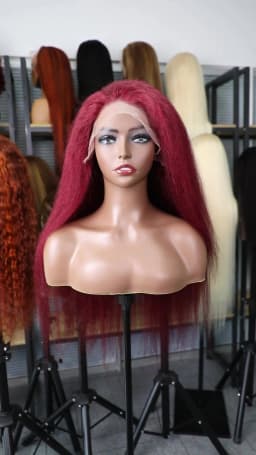 99J Burgundy Colored Kinky Straight 13x4 Lace Front Wig Human Hair Brazilian Remy 13x6 HD Lace Frontal Wig For Women Pre Plucked