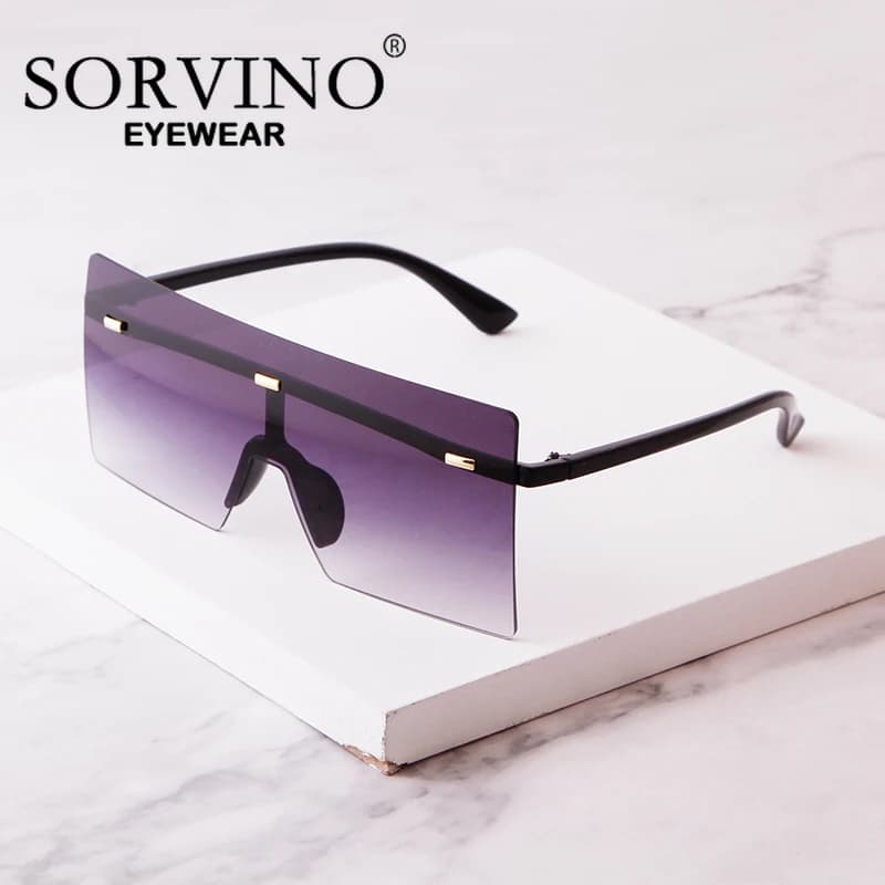 SORVINO Rimless Oversized Square Sunglasses Fashion Women Shades UV400 Vintage Flat Top One Piece Gradient Lens Sun Glasses