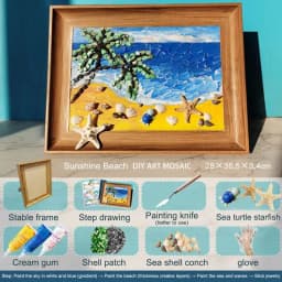Sea Glass Artwork Beach Art Kit Sea Glass Pieces Handmade Picture Frame Arts & Crafts Kit Framed Sea Glass Decor Wall Art Home