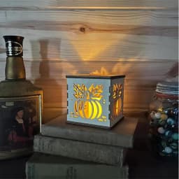 Wood Candle Holders Handcraft Wooden Square Cutout Pumpkin Lantern Fall Decorations Pumpkin Lantern With Electric Candle Holiday