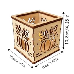 Wood Candle Holders Handcraft Wooden Square Cutout Pumpkin Lantern Fall Decorations Pumpkin Lantern With Electric Candle Holiday