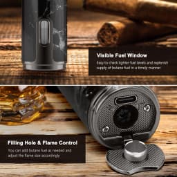 Cigar Lighter with Cigar Punch Holder,Windproof Electric Torch Lighter,Refillable Butane Lighters for Smoking with Gift Box