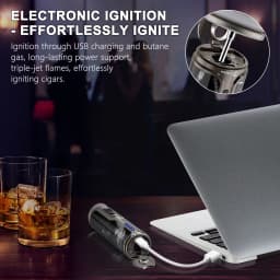 Cigar Lighter with Cigar Punch Holder,Windproof Electric Torch Lighter,Refillable Butane Lighters for Smoking with Gift Box
