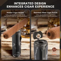 Cigar Lighter with Cigar Punch Holder,Windproof Electric Torch Lighter,Refillable Butane Lighters for Smoking with Gift Box