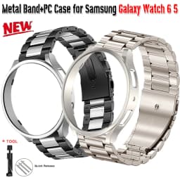 Metal Starp+Case for Samsung Galaxy Watch6 Classic 43mm 47mm PC Case for Galaxy Watch6 5 40mm44mm Stainless Steel Bracelet Strap