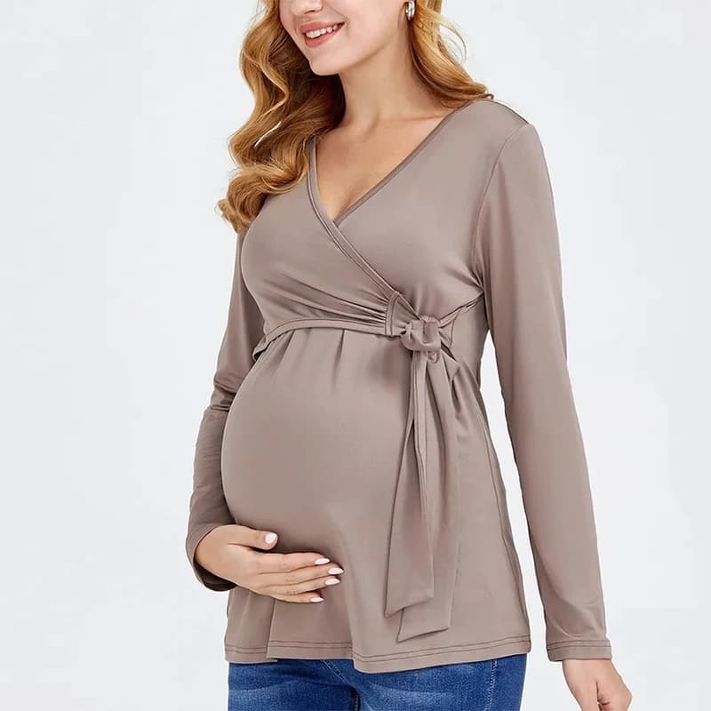 Mama Clothes Maternity Blouses Long Sleeve V-neck Breastfeeding Shirt Tops Pregnancy Clothing Nursing Casual Pregnant Shirts2022