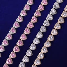 Bubble Letter Clustered Heart Tennis Chain for Women Glossy Girl Choker Prong Setting Necklace Pink Hip Hop Jewelry