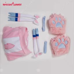 【Ready for Ship】Miccostumes PM Derivative Pink Pullover Hoodie with Detachable Bag Design Furry Cat Paw Gloves Kawaii Sweatshirt