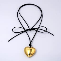 Women Large Puffed Heart String Choker Necklace Gothic Love Heart Pendant Layer Lace Rope Leather Chain Cool Y2K Party Jewelry