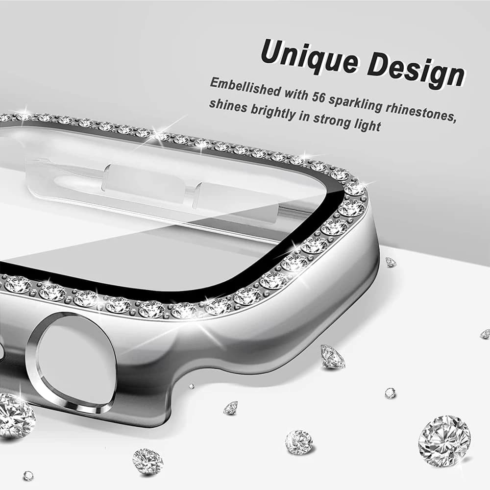 Glass+Case For Apple Watch series 8 7 6 5 4 3 SE Diamond bumper Screen Protector+cover iWatch case 45mm 41mm 44mm 40mm 42mm 38mm