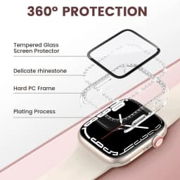 Glass+Case For Apple Watch series 8 7 6 5 4 3 SE Diamond bumper Screen Protector+cover iWatch case 45mm 41mm 44mm 40mm 42mm 38mm