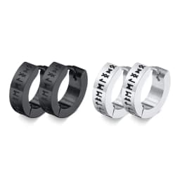 BONISKISS 2 Pairs Norse Viking Earrings Stainless Steel Nordic Elder Futhark Runes Hoop Huggie Hinged Fake Stud Men Women Unisex