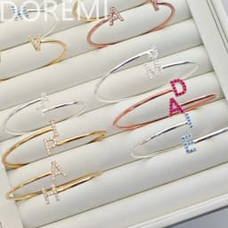 DOREMI Colorful Birthstone CZ 9mm Initial Letter Bracelet Bangle Custom Private Wedding Gift Letters Bangle Gift Jewelry Bangle
