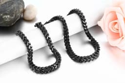 Boniskiss 6MM Width Heavy Men's Black Cut Curb Cuban Link Square Chain Stainless Steel Punk Hip Hop Necklace