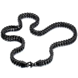Boniskiss 6MM Width Heavy Men's Black Cut Curb Cuban Link Square Chain Stainless Steel Punk Hip Hop Necklace