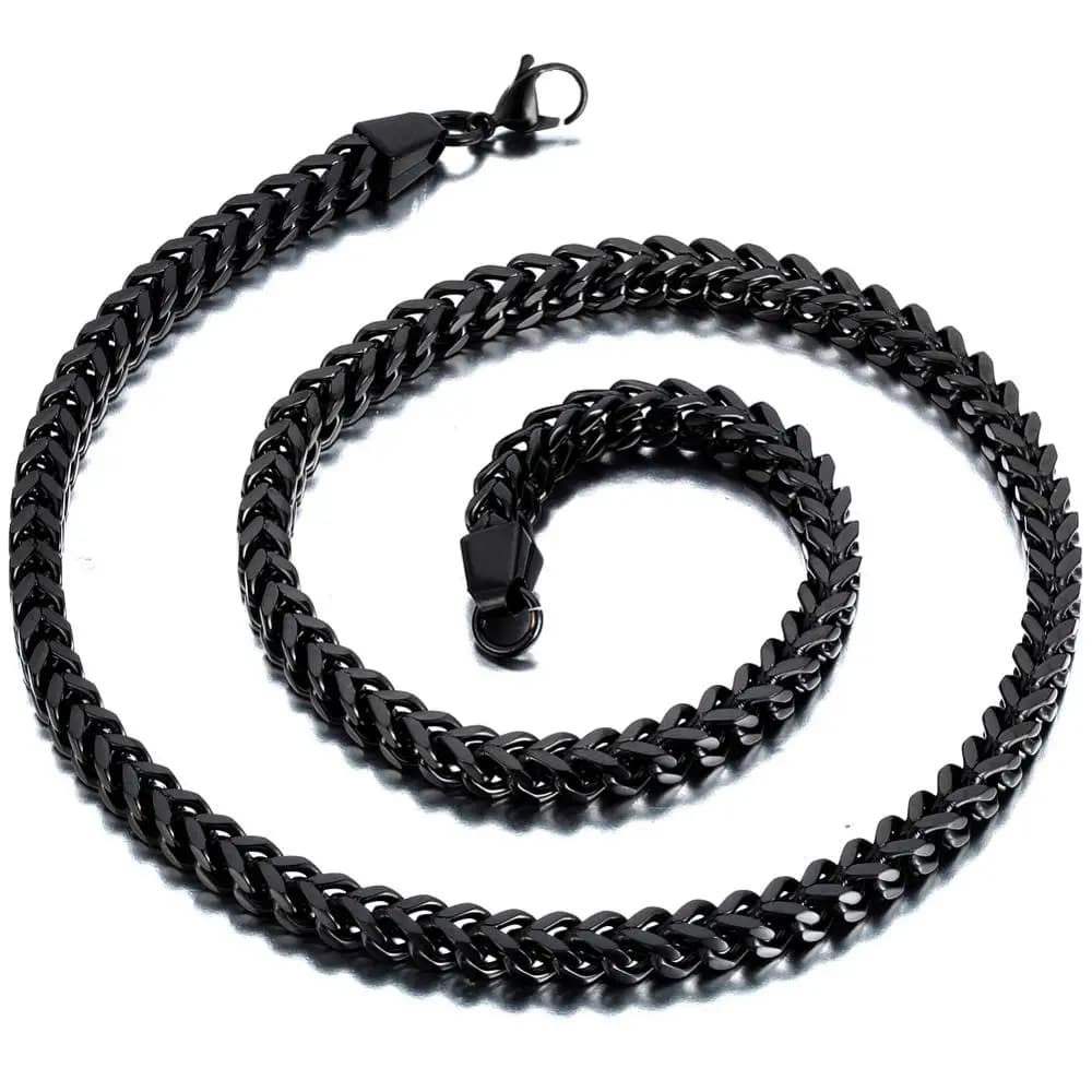 Boniskiss 6MM Width Heavy Men's Black Cut Curb Cuban Link Square Chain Stainless Steel Punk Hip Hop Necklace