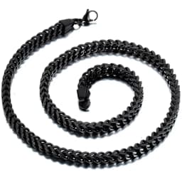 Boniskiss 6MM Width Heavy Men's Black Cut Curb Cuban Link Square Chain Stainless Steel Punk Hip Hop Necklace
