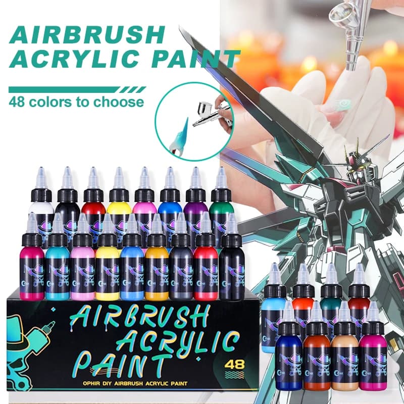 OPHIR Airbrush Acrylic Paint for Nail Art DIY Model Shoes Leather Water Based Airbrush Paint 48 Colors for Choose TA005