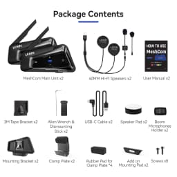 Lexin MeshCom MESH & Bluetooth Intercom for Motorcycle Helmet Headset, Mesh Intercom up to 24 People Within 2 km Range