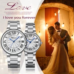 LANCARDO Quartz Calendar Dial Stainless Steel Couples Waterproof Watch Roman Dial Stereo Detachable Strap Casual Business Watch