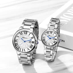 LANCARDO Quartz Calendar Dial Stainless Steel Couples Waterproof Watch Roman Dial Stereo Detachable Strap Casual Business Watch