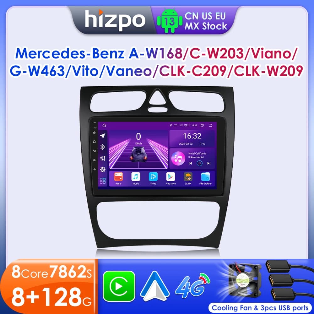 Hizpo Android Car Radio For Mercedes-Benz A W168 C W203 G W463 Vaneo Vito Viano CLK Class C209 Multimedia GPS RDS Stereo Carplay