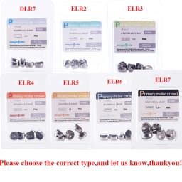 Easyinsmile Dental Crown Kids Primary Molar Ionomer Refill Stainless Steel Upper/Lower Left/Right Teeth 1st/2nd Crowns Cements