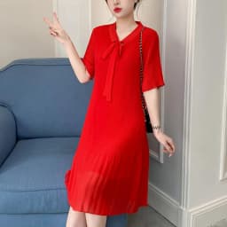 Maternity Summer Clothes Block Collar Bowknot Collar Pregnant Women Pleated Shirts Pregnnacy Chiffon Blouses Maternity Dress