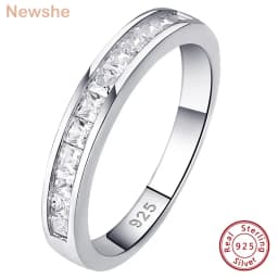Newshe 925 Silver Wedding Bands for Women Princess 5A Cubic Zircon GRA Moissanite Stackable Finger Rings Quality Jewelry