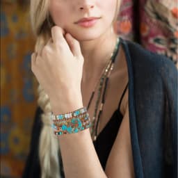 Boho Handmade Natural Stone Beaded Bracelets Turquoise Blue Jasper Hematite Crystal 5 Wraps Bracelet for Women Men