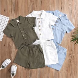 Casual Style Boys' Polo Shirt Short Cotton hemp Short Sleeved Top Over With Lapell Collar Casual Style Children Boy Summer Wear