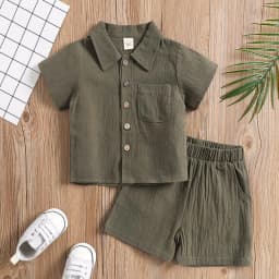 Casual Style Boys' Polo Shirt Short Cotton hemp Short Sleeved Top Over With Lapell Collar Casual Style Children Boy Summer Wear